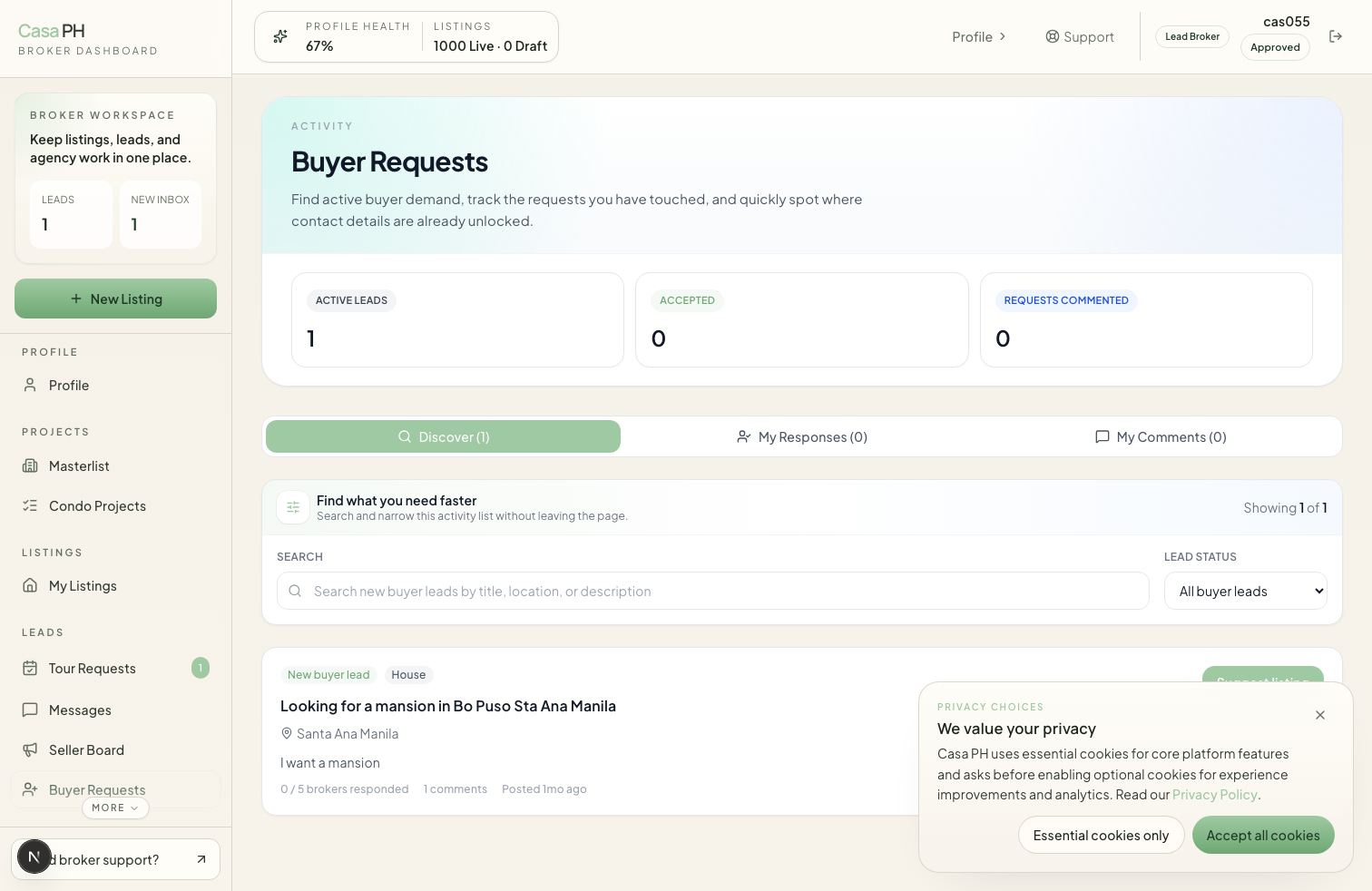 Buyer Requests screenshot from /dashboard/buyer-requests
