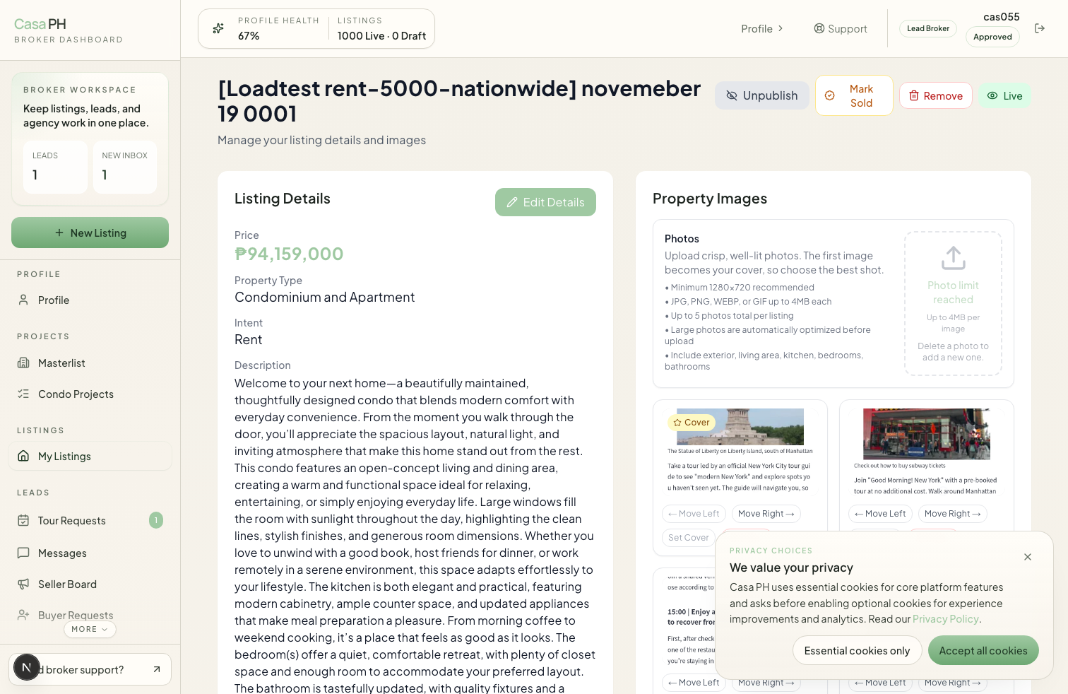 Listing Edit screenshot from /dashboard/listings/[id]