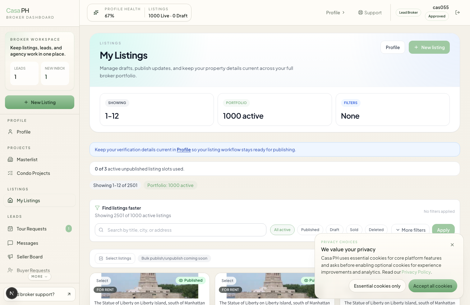 Listings Dashboard screenshot from /dashboard/listings