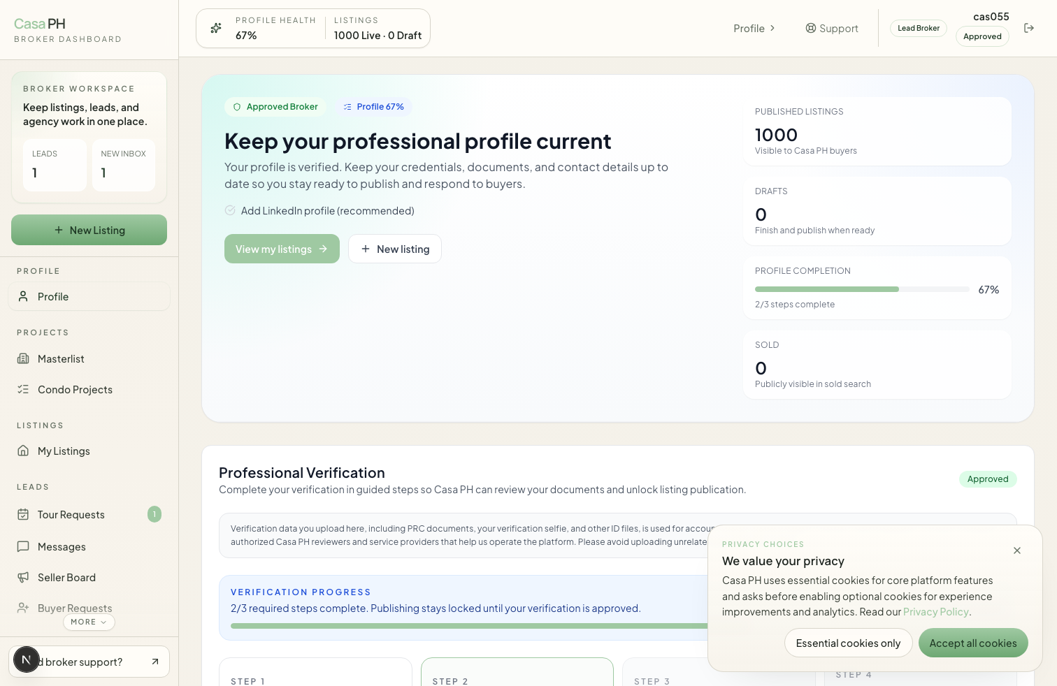 Broker Profile screenshot from /dashboard/profile