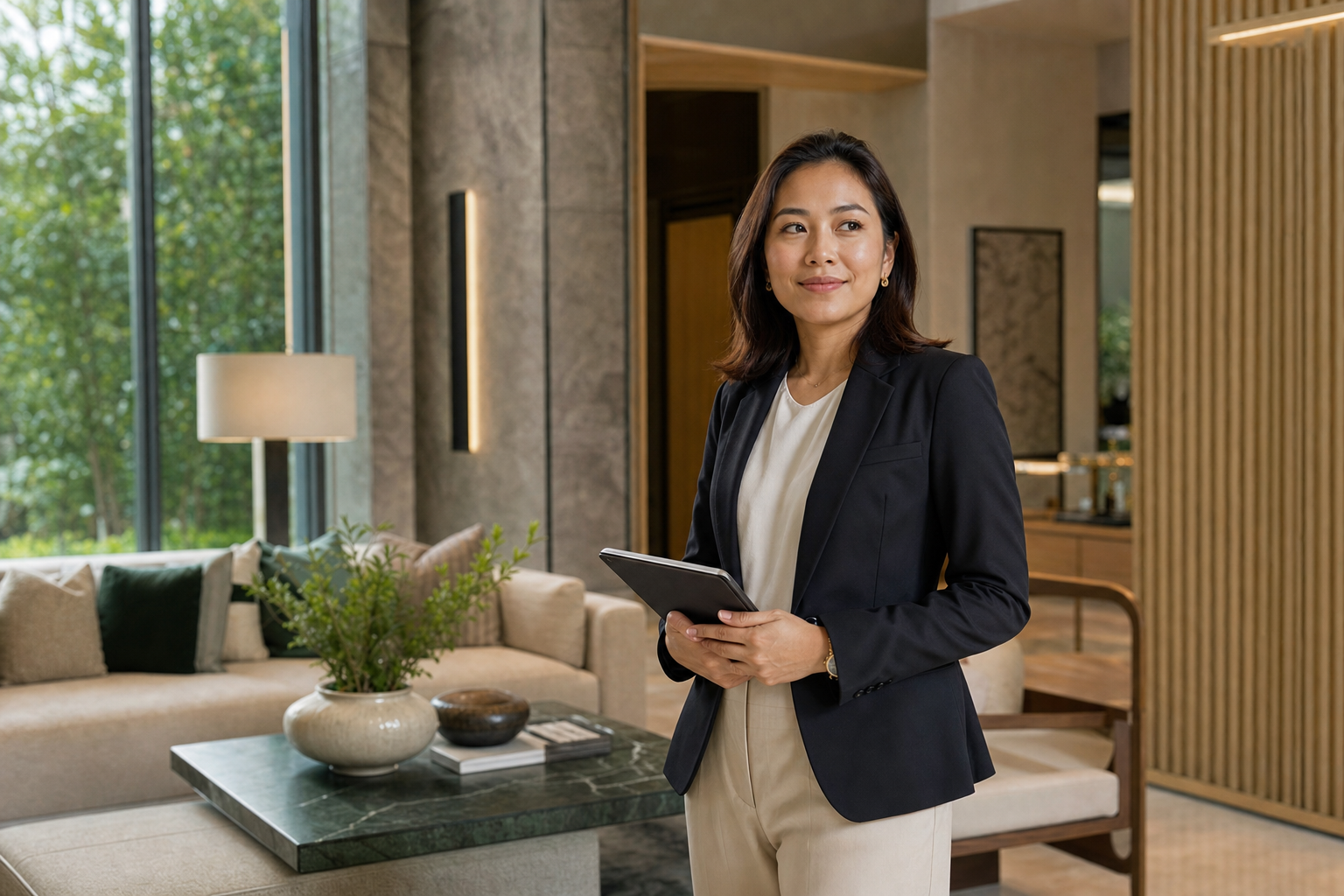 Filipino real-estate professional in a contemporary residential interior